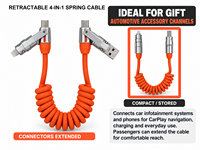 Kabel Pengisian Daya & Data 240W 4-in-1 yang Dapat Ditarik, Konektor USB-C/USB-A ke USB-C dan Kompatibel dengan IOS