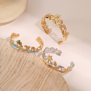 Anillo Abierto Estilo Océano, Joyería de Acero Inoxidable que No se Desvanece, Pulsera de Estrella de Mar y Palmera, Accesorio de Moda - Product Image 6