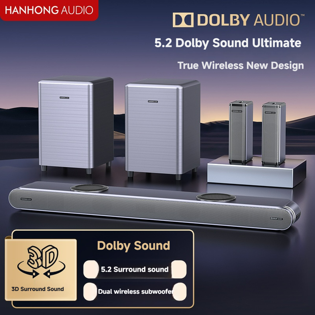 310W Real 5.2 Channel Home Theater System with Dual Wireless Subwoofers Dolby Audio Soundbar for TV 069DB-M