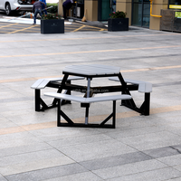 Banc de pique-nique en bois plastique PS, table en fonte, table d'appoint en anis, ensemble de bancs de patio nordique avec trou pour parasol