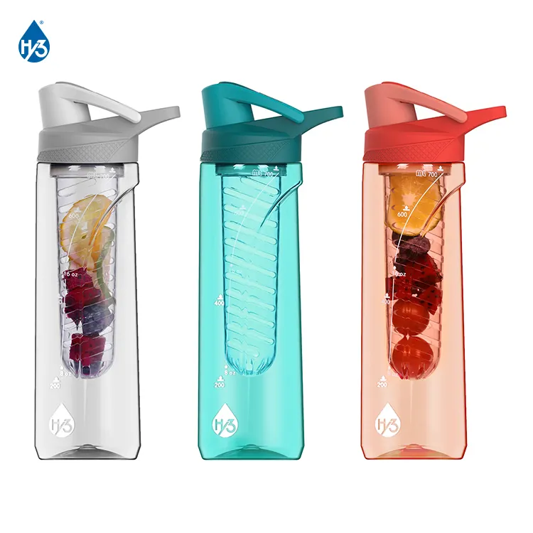 HY3 750ML 24oz Easy Grip Wave Design BPA Free Tritan Plastic Material Full Length Infusion Rod Fruit Infuser Sport Water Bottle