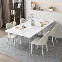 Table à manger flottante moderne avec base en acrylique transparente, plateau en pierre frittée, 4 places, structure métallique durable pour villa et hôtel