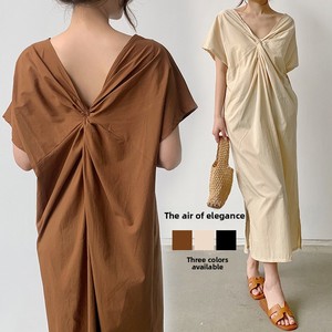 Nuovo Abito Lungo Estivo da Donna alla Moda, Stile Retrò con Nodo Francese, Indossabile Fronte-Retro, Casual e Comodo, a Maniche Corte, per Spiaggia, Feste e Uso Quotidiano - Product Image 1