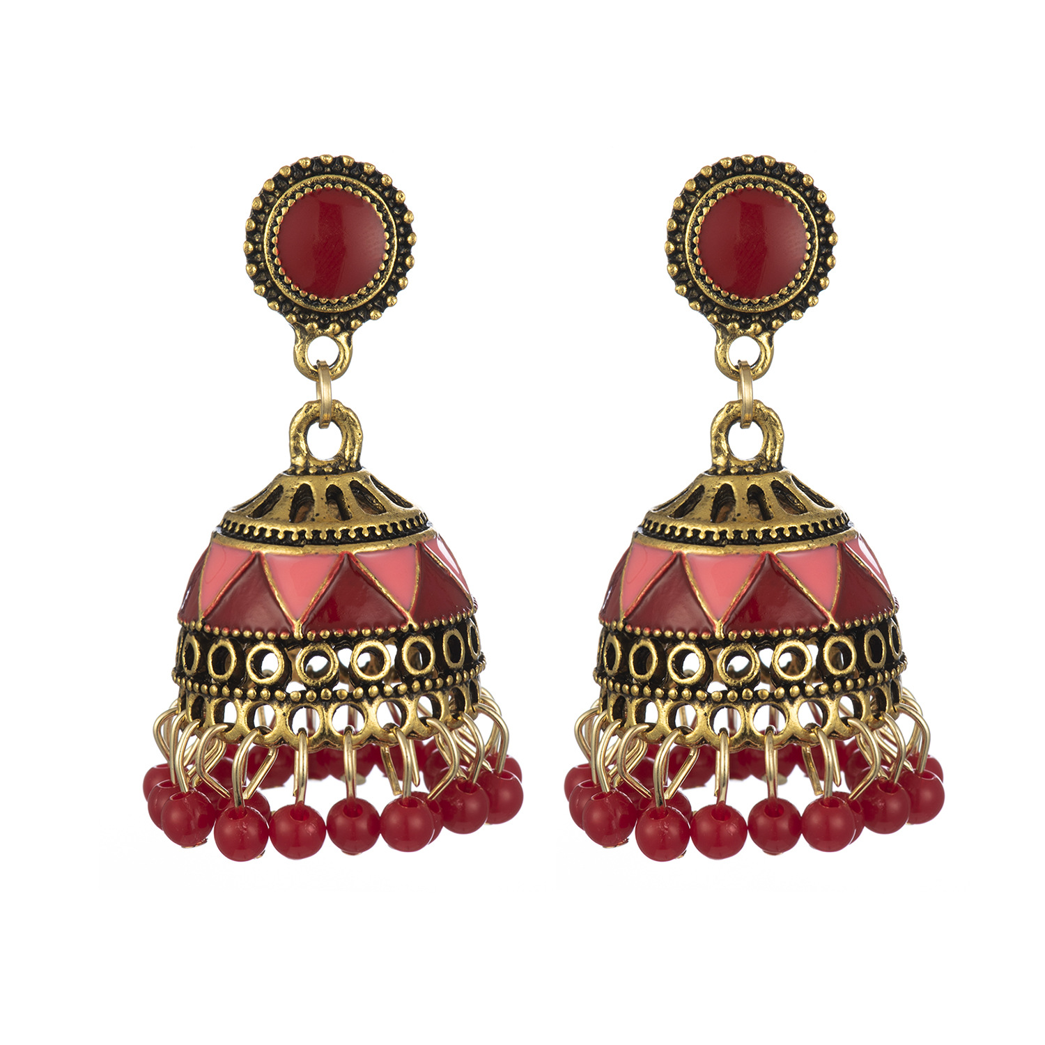 Orecchini Tribali Indiani Jhumka RechicGu - Stile Vintage Kuchi Banjara Con Pietre Colorate E Luna Crescente, Perline Fatte A Mano