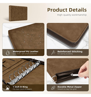 Carpeta de Cuero Personalizada Haoran con Logotipo, 9"*13", para Cheques Comerciales, Marrón, con Cierre, 7 Anillas, Portafolio Profesional