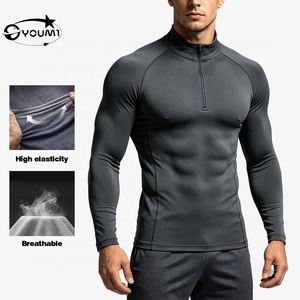 YOUMI Maglietta da Allenamento Personalizzata con Logo, Leggera, da Uomo, con Zip a un Quarto, Compressione, Maniche Lunghe, Sportiva, Asciugatura Rapida, per <span class=keywords><strong>Palestra</strong></span> - Product Image 1
