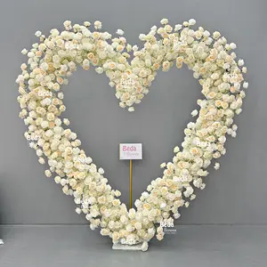 Mewah penjualan terlaris disesuaikan Sutra buatan putih mawar acara pesta pernikahan latar belakang berbentuk hati lengkungan bunga