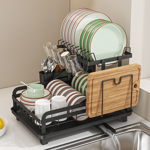 Scolapiatti da Cucina a 2 Livelli con Struttura in Metallo, Robusto e Durevole, Sistema di Drenaggio, Nessun Montaggio Richiesto, Portaoggetti Multifunzionale - Product Image 4