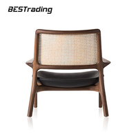 Wabi-Sabi Style Einzels essel Black Walnut Arm Rattan Stuhl Rückenlehne