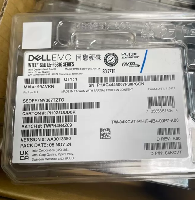 New Sealed DeII EMC Solidlgm P5316 SSDPF2NV307T1ZE 30.72TB U.2 PCIe 4.0 NV Me QLC Enterprise SSD