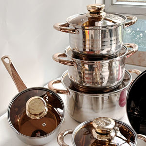 厚手ドイツ製12ピースステンレス鋼誘導調理器具セットキッチン用品ノンスティックフライパンスープストックポット - Product Image 2