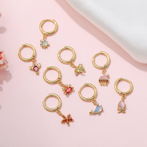Pendientes <span class=keywords><strong>Huggie</strong></span> de la Serie Ocean Wind, Diseño de Animales Marinos de Dibujos Animados, con Circonitas, para Mujer, Regalo de Aniversario - Product Image 5