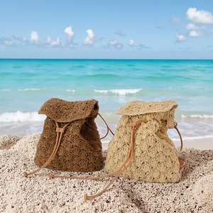 Fashion <strong>Bag</strong> for Ladies Holiday Backpack Woven <strong>Straw</strong> <strong>Bag</strong> Beach Handmade - Product Image 1