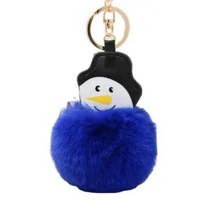 时尚圣诞礼物雪人蓬松毛毛球钥匙扣包魅力夹模糊球毛球绒球钥匙扣