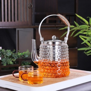 Théière en verre borosilicate haute résistance au chaleur, design classique, origine Anhui, avec infuseur, poignée et couvercles, surface à texture particulaire, pour services à café et thé - Product Image 1