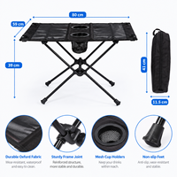 Table pliante de camping, cadre en alliage d'aluminium, plateau en maille de nylon, 652g, légère, hauteur réglable, double porte-gobelets, résistante à l'eau