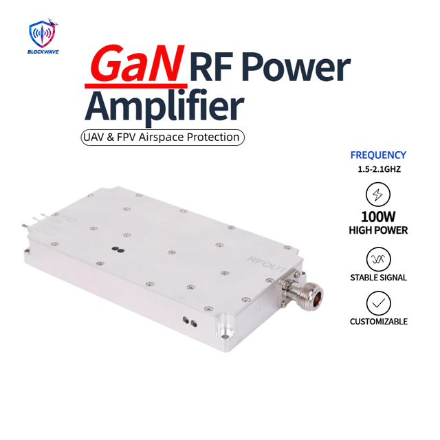 BLOCKWAVE 100W GaN 1.5-2.1GHz RF Module 50dBm Gain Long Distance Detection Drone Monitoring for Airport Security SMA-Female CE