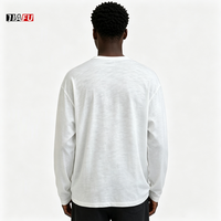 T-shirts pour hommes en coton uni à manches longues de haute qualité, tissu léger, finition délavée vintage, coupe ample, vente en gros