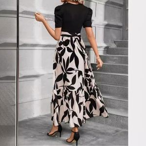 Abiti Estivi Europei e Americani da Donna 2025 con Stampa Floreale, Vita Alta, Eleganti e alla Moda, <span class=keywords><strong>Vestito</strong></span> a <span class=keywords><strong>Maniche</strong></span> Corte - Product Image 2