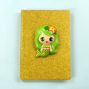 Novelty Squishy glitter Yellow mermaid notebook hardcover A5 size new diary kids gifts school suppliers