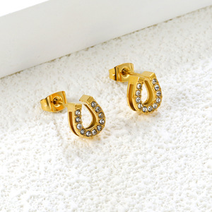 Ason Rhinestone Horseshoe U Shape Stud <b>Earrings</b> For Women Party Fashion Jewelry Stainless Steel Ear <b>Posts</b> - Product Image 3