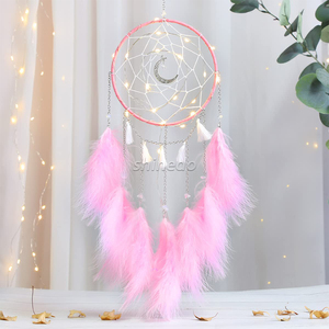 <span class=keywords><strong>Attrape</strong></span>-rêves traditionnel à LED fait à la main, décoration murale <span class=keywords><strong>pour</strong></span> chambre à coucher, ornements artisanaux, plumes roses, <span class=keywords><strong>attrape</strong></span>-rêves indien - Product Image 2
