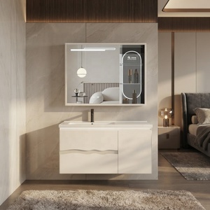 Mueble de Baño Flotante Moderno con Espejo Integrado e Iluminación Inteligente, Lavabo de Cerámica Fácil de Limpiar - Product Image 1