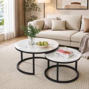 Hot Selling Multi Color MDF Modern Coffee <strong>Table</strong> Set Marble Pattern <strong>Nesting</strong> <strong>Table</strong> Large Dia.70cm <strong>Small</strong> Dia.50cm for Living Room - Product Image 1