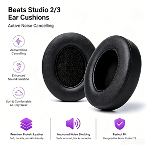 Coussinets de remplacement pour écouteurs <span class=keywords><strong>Beats</strong></span> <span class=keywords><strong>Studio</strong></span> 2/3 filaires/sans fil, en cuir protéiné souple, oreillettes confortables pour <span class=keywords><strong>Studio</strong></span> 2/3 - Product Image 3