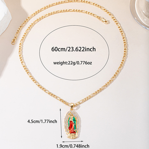 Elegante Collar <span class=keywords><strong>de</strong></span> <span class=keywords><strong>la</strong></span> <span class=keywords><strong>Virgen</strong></span> <span class=keywords><strong>de</strong></span> Guadalupe, Colgante Religioso con Cadena Figaro Esmaltada, Tono <span class=keywords><strong>Oro</strong></span>/Plata, Borde <span class=keywords><strong>de</strong></span> Circonitas, Joyería para Mujer, Regalo - Product Image 2