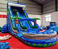 Toboggan aquatique gonflable de qualité commerciale Ocean Wave Blue, grande piscine gonflable avec toboggan