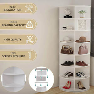 กระเป๋าทรงโท้ทหมุนได้7ชั้นแสดง360หมุนม้าหมุนสีขาวชั้นเก็บรองเท้าสำหรับห้องนั่งเล่น - Product Image 3