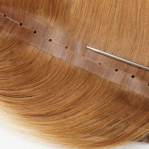 Extensions de cheveux humains de haute qualité, double trame, cheveux vierges chinois, invisibles, nouées à la main, trame papillon en PU, 24 pouces, <span class=keywords><strong>couleur</strong></span> personnalisée - Product Image 5