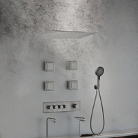 Ensemble de douche thermostatique encastré de style contemporain avec jet de pluie, mitigeur à poignée unique en laiton et valve en céramique, kit de douche pour salle de bain