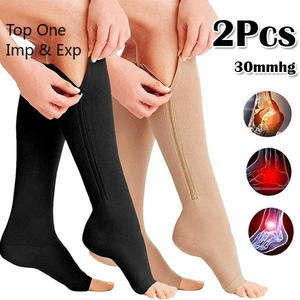 Top One nouvelles femmes bas sous-vêtements de Compression orteils ouverts avec fermeture à glissière varices pression Circulation genou haute longues chaussettes - Product Image 1