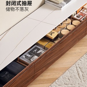Solid Wood TV Cabinet Black <b>Walnut</b> Wood Stone Slab Top Storage Living Room Stand - Product Image 3