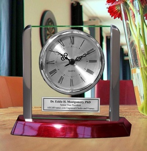 Công ty Quà Tặng kim loại Chrome trụ cột với sáng bóng đàn piano gỗ gụ cơ sở Máy tính để bàn đồng hồ - Product Image 6