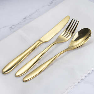 Cuchara de comedor <span class=keywords><strong>fina</strong></span> con mango grueso al por mayor, tenedor y cuchillo, cubiertos de oro brillante para bodas - Product Image 4