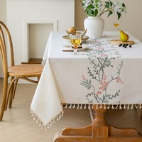 Nappe de table basse rectangulaire en coton et lin brodé, nouvelle collection, style luxe léger, haut de gamme, style français