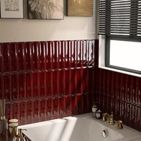Carreaux de salle de bain vintage rouge bordeaux faits à la main en brique réfractaire, antibactériens, avec bordures, couleur chaude, style français moderne