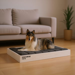 Minimalistic <b>Dog</b> <b>Bed</b> White Pine Wood Rectangle <b>Memory</b> <b>Foam</b> Pet <b>Bed</b> Indoor All Seasons Removable Washable - Product Image 2