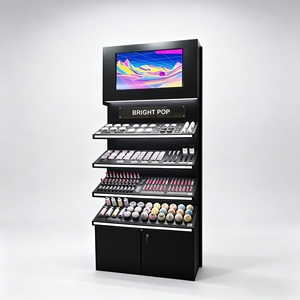 Professional Makeup Display <b>Stand</b> with <b>Screen</b> LED Lights Lockable Cabinet Metal Floor Showcase for Cosmetics Store - Product Image 1