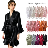 Robe Kimono en Soie Satinée à Volants pour Femme, Idéale pour Mariée, Demoiselle d'honneur, Fête de Mariage, Vêtement de Nuit de Luxe, Robe Courte à Volants, Grandes Tailles - Nouvelle Collection