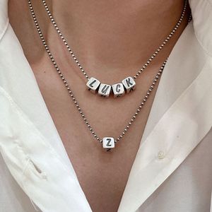 925 Sterling <b>Silver</b> Alphabet Cube Necklace <b>Beaded</b> Chain 21cm 50cm Women Fashion Jewelry Distressed Thai <b>Silver</b> Style - Product Image 4