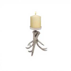 <b>Silver</b> Aluminum Metal Decorative <b>Candle</b> <b>Holder</b> Antler <b>Candle</b> Stand, Candlestick <b>Holder</b> 7" X 7" X 8", - Product Image 1