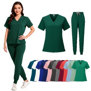 Women V Neck Scrub Suit Set Moisture Wicking Hospital Uniforms Split Set Woven Fabric S XXL - Product Image 5