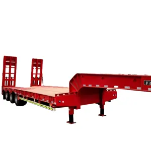 Chinese brand 3 Axles 60ton Transportation of heavy machinery Gooseneck Lowboy Bed Semi Trailer Truck For Sale