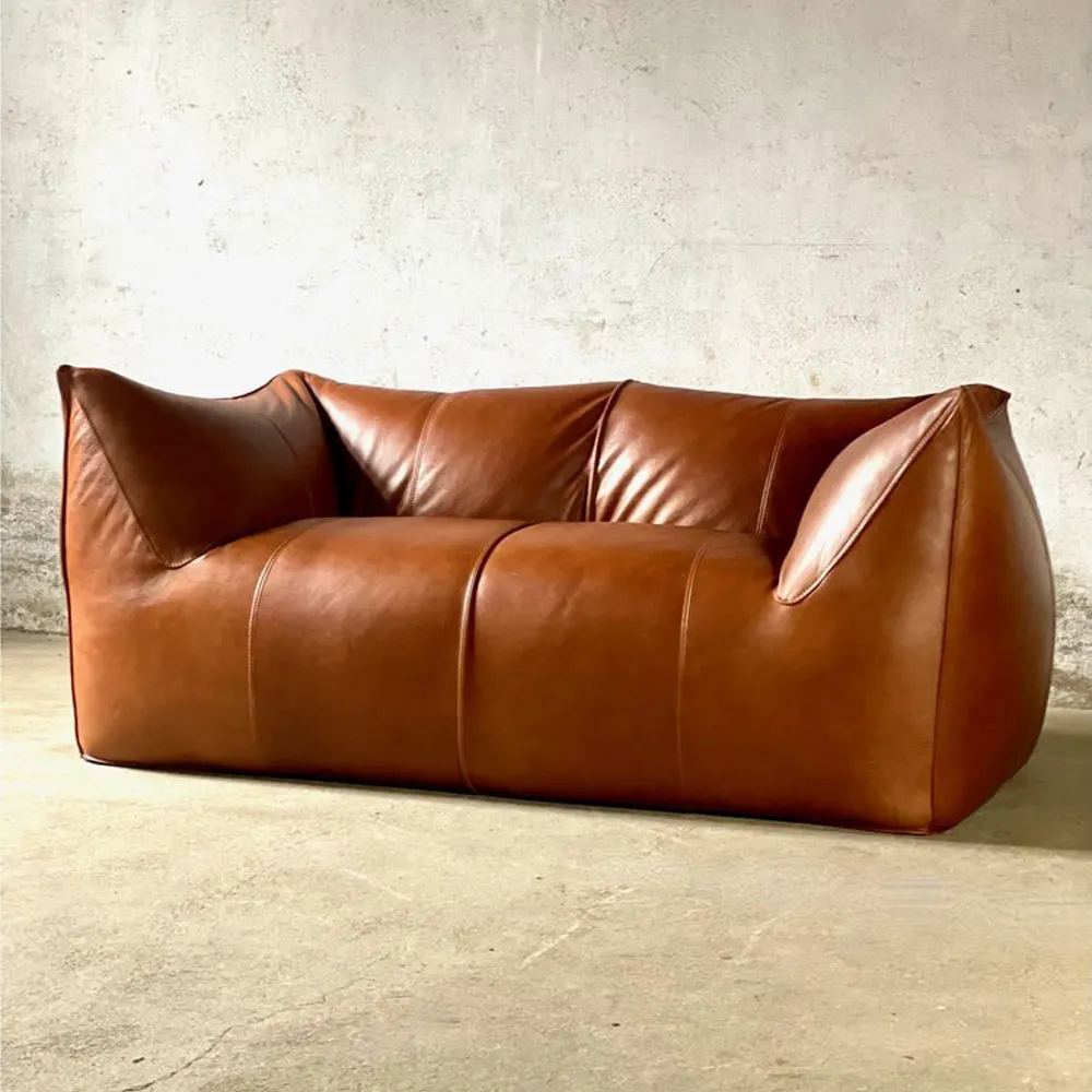Mario Bellini Le Bambole sofá de 2 plazas en cuero ceroso vintage color marrón