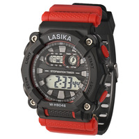 LASIKA W-H9046 Jam Tangan Digital Besar Timer Waktu Dunia Tahan Air Lampu Latar LED Alarm Stopwatch TPU Olahraga Pria