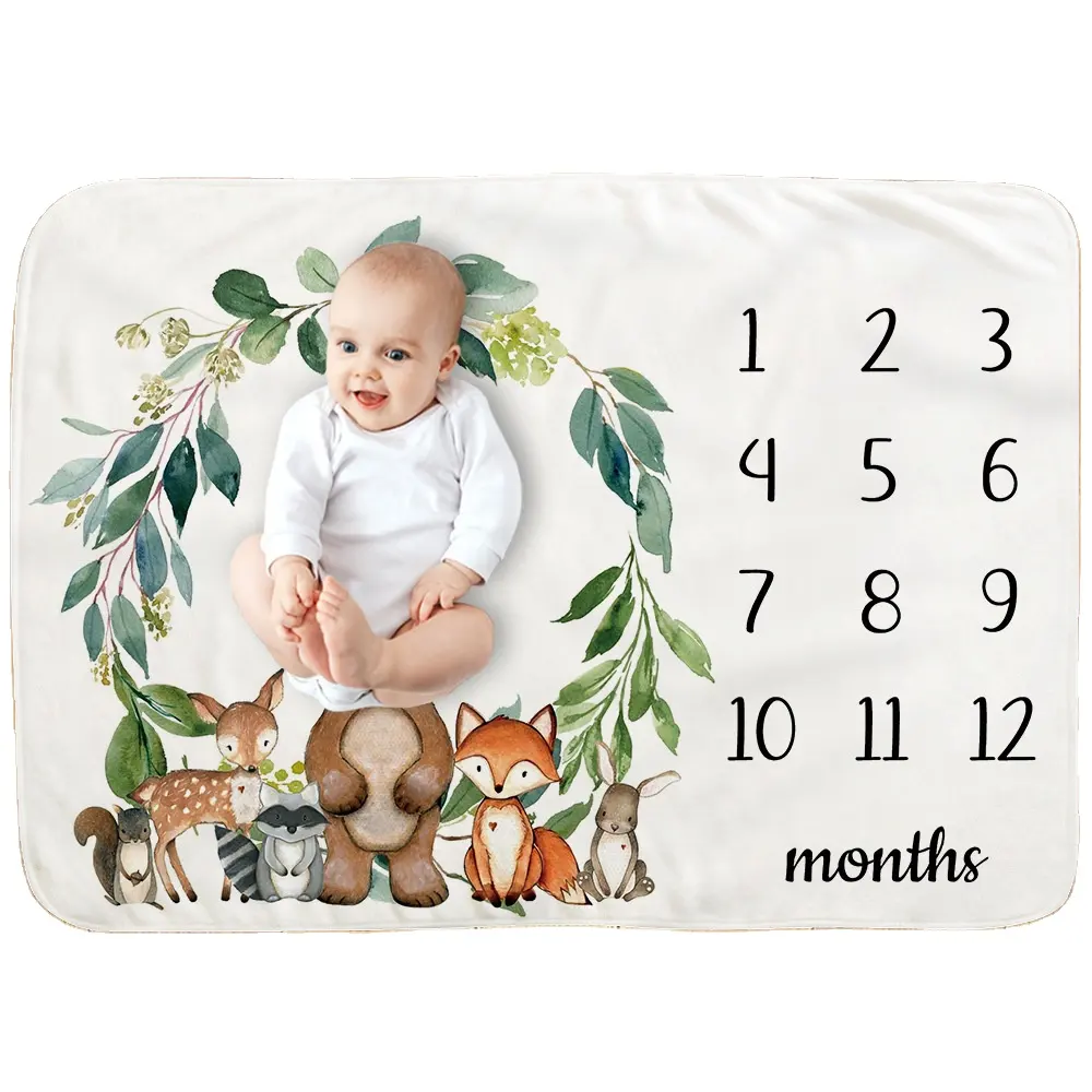 Milestone baby blanket double sided printing Monthly Photo Props Shoots Backdrop for Newborn Baby